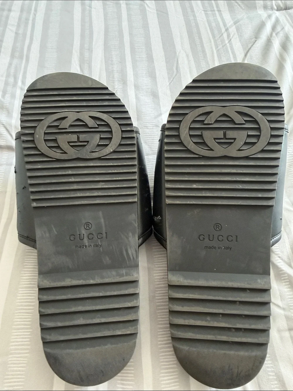Gucci Black Kids Slide Sandals with White Logo Letters